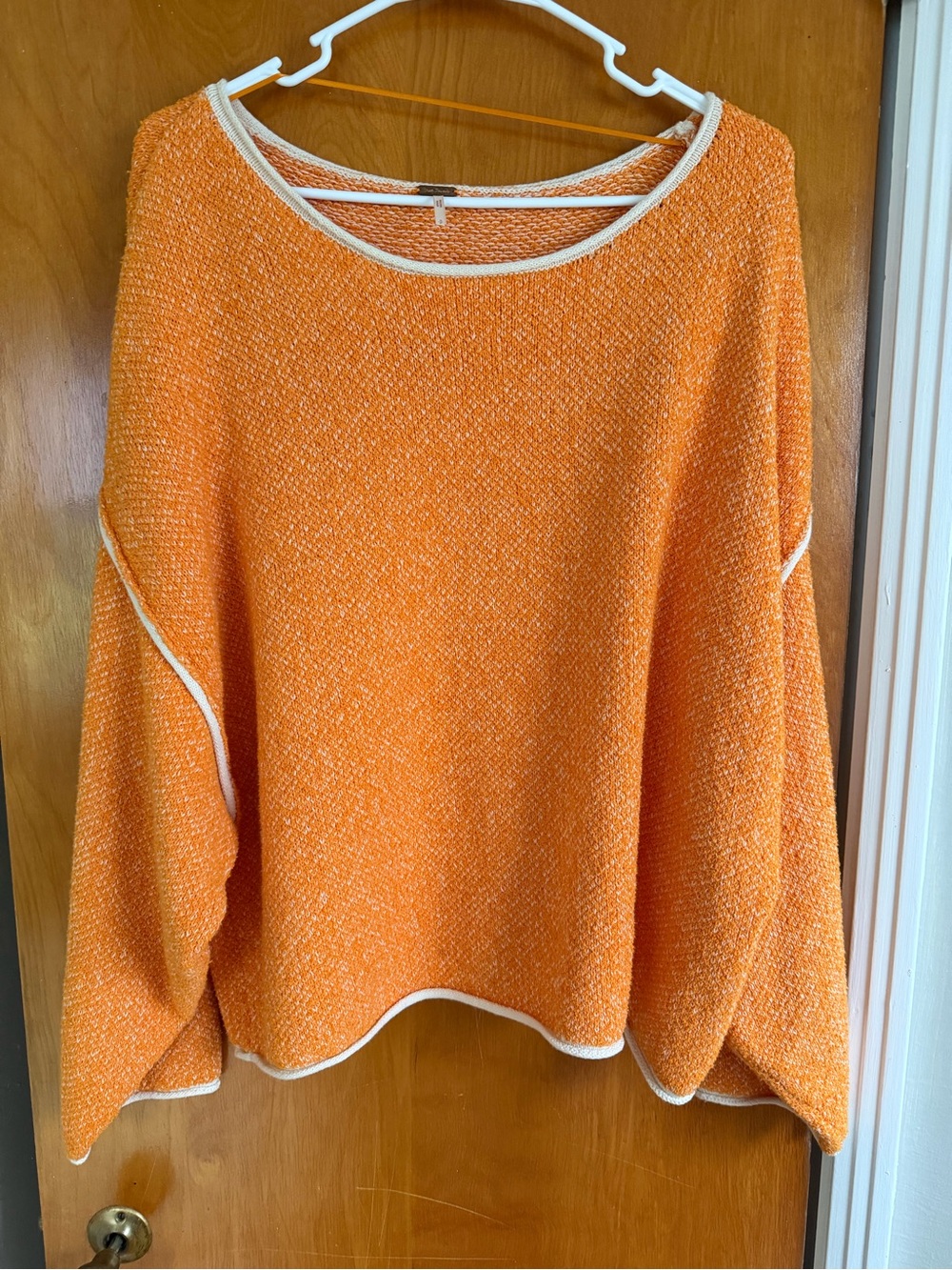Free People Orange Crewneck Sweater with Cream Trim
